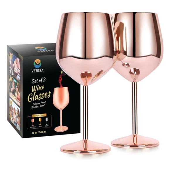 VERISA Rose Gold 18oz Unbreakable Steel Wine Glasses/Goblet | Set of 2 | NEW🩷🍷 - Picture 1 of 10
